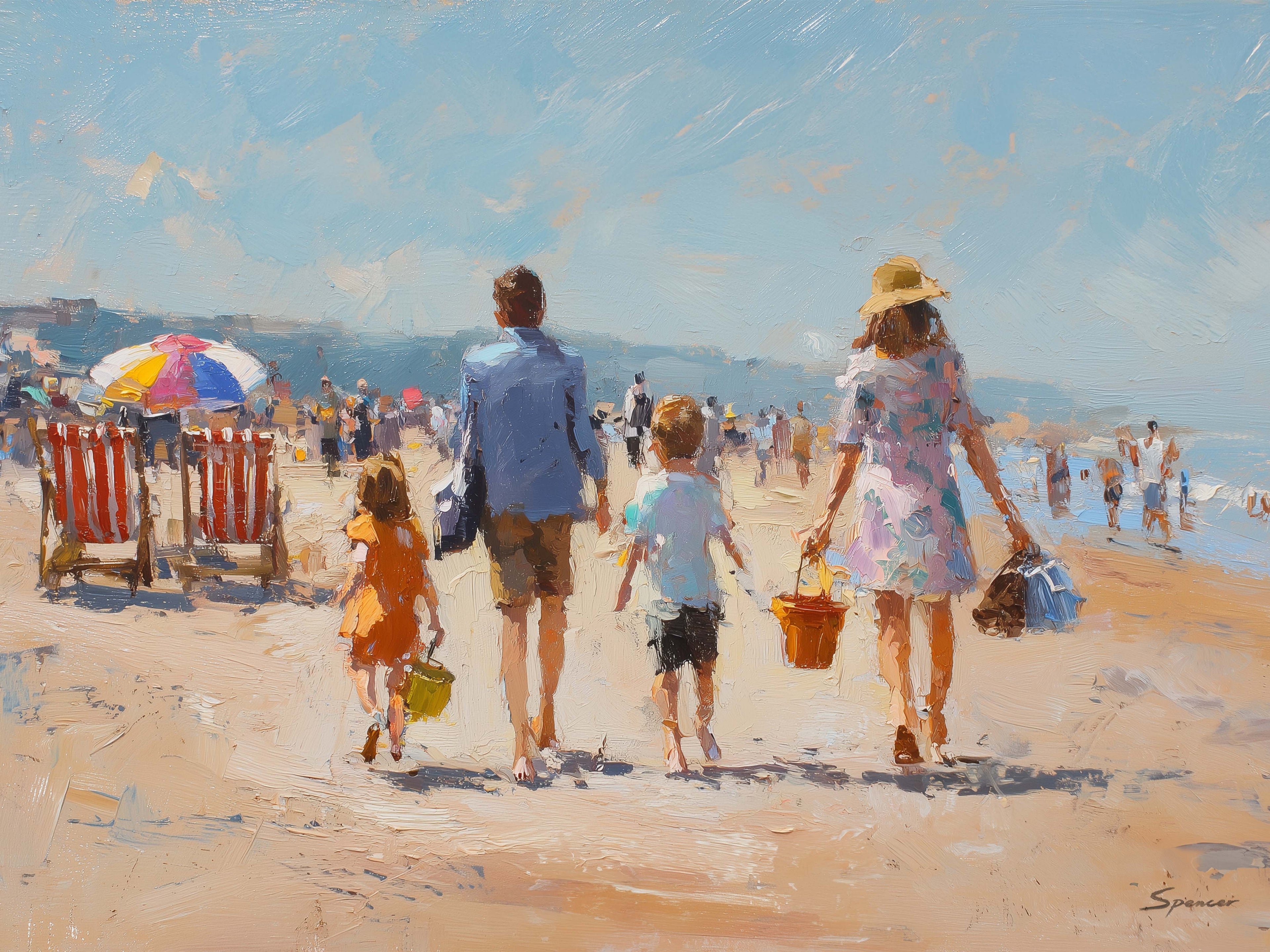 nostalgic print of a British seaside summer holiday.